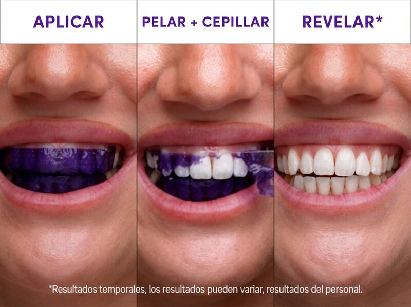 Proceso de uso: Aplicar, Pelar + Cepillar, Revelar — 3 pasos sencillos
